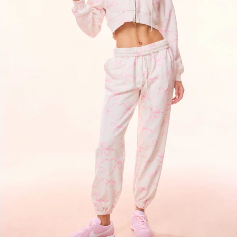 LoveShackFancy Lillia Bow Sweatpants NWT Pastry Pink Fleece Lounge S